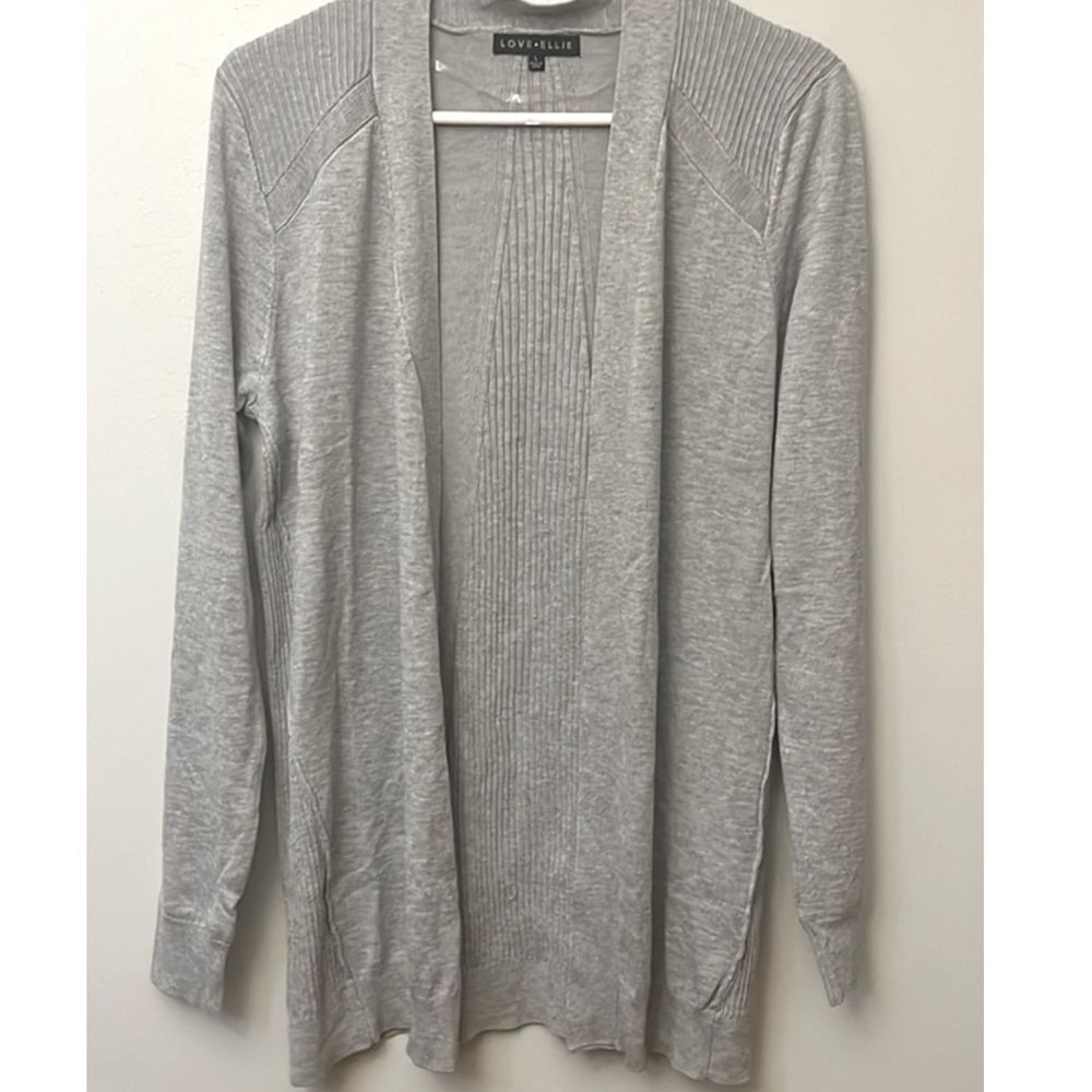 Love Ellie Gray Ribbed Open Front Cardigan Long Sleeve Lightweight‎ Sweater L